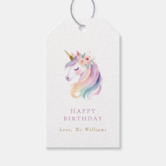Minimalist Rainbow Floral Unicorn Birthday Present Presentetikett