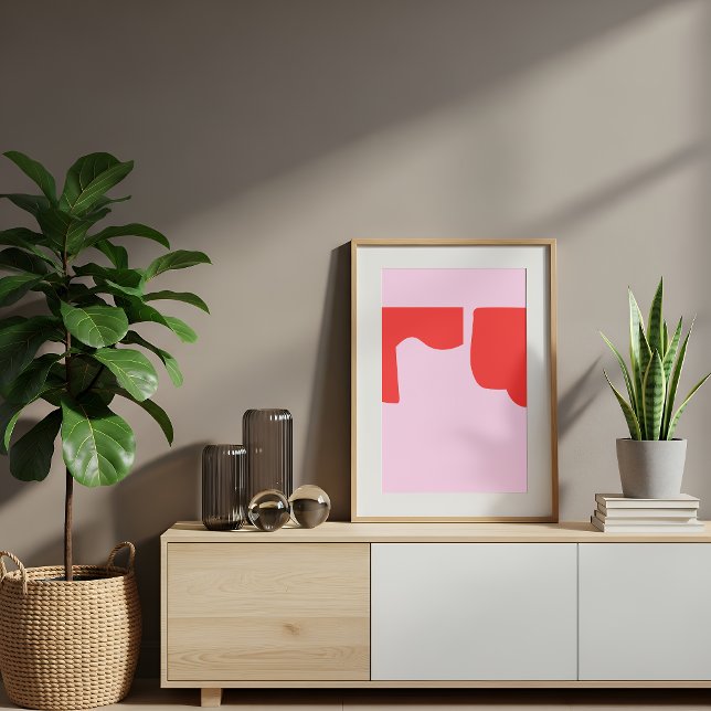 Minimalist Red Abstract Shapes Pink Poster (Skapare uppladdad)