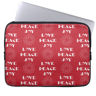 Minimalist Red and White Kärlek, Peace, Joy Laptop Sleeve