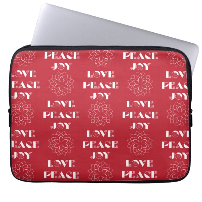 Minimalist Red and White Kärlek, Peace, Joy Laptop Sleeve (Framsidan)