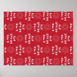 Minimalist Red and White Kärlek, Peace, Joy Poster
