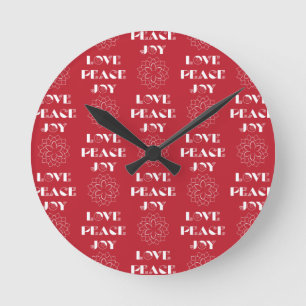 Minimalist Red and White Kärlek, Peace, Joy Rund Klocka