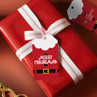 Minimalist Red and White Santa Christmas Present Presentetikett