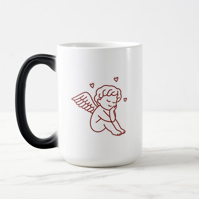 Minimalist Red Angel Line Art Magisk Mugg (Vänster)