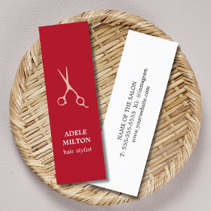Minimalist Red Beige Scissors Hair Stylist Mini Visitkort