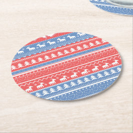 Minimalist Red & Blue Christmas - Unique Pattern Underlägg Papper Rund