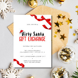 Minimalist Red Bow Dirty Santa Gift Exchange Inbjudningar