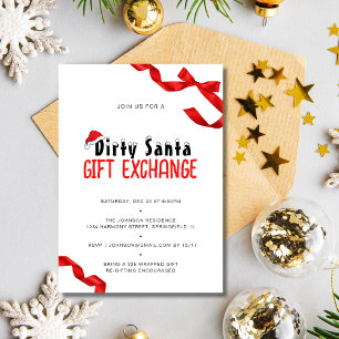 Minimalist Red Bow Dirty Santa Gift Exchange Inbjudningar