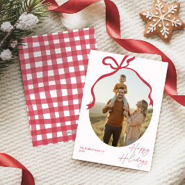 Minimalist Red Bow Family Photo Christmas  Julkort