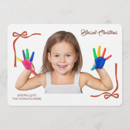 Minimalist Red Bows Blessing Christmas Handwriting Inbjudningar