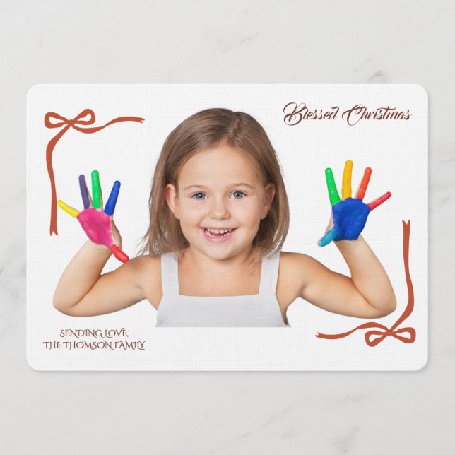 Minimalist Red Bows Blessing Christmas Handwriting Inbjudningar (Framsida)