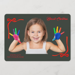 Minimalist Red Bows Blessing Christmas Handwriting Inbjudningar