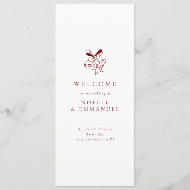 Minimalist Red Christmas Bells Winter Wedding Program (Framsida)