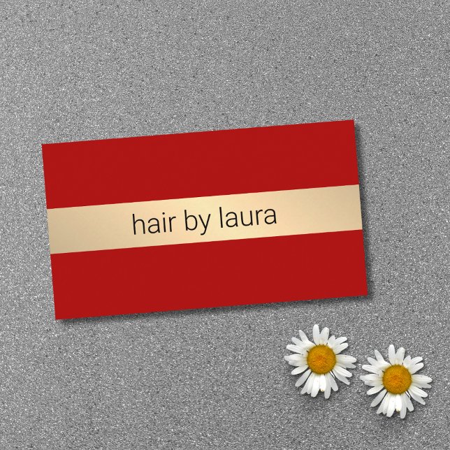 Minimalist Red Faux Guld Rand Hairdresser Visitkort (Skapare uppladdad)