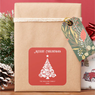 Minimalist Red God jul Träd Helgdag Gift Fyrkantigt Klistermärke