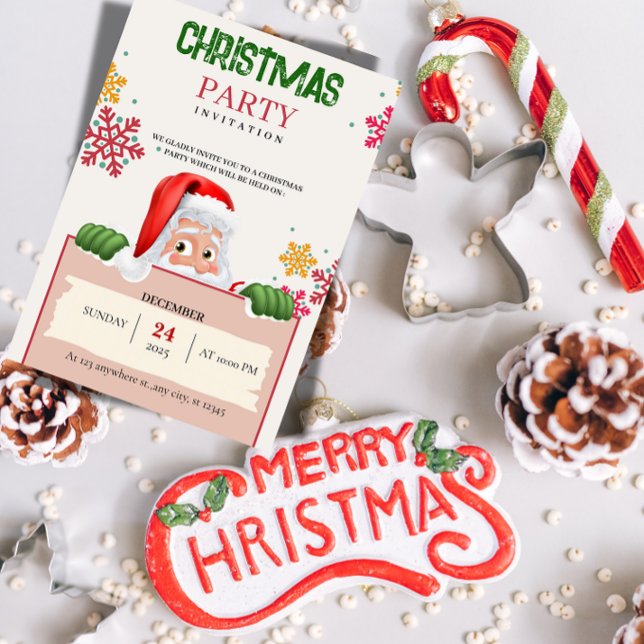 Minimalist Red & Green Christmas Party Invitation  Inbjudningar ("Formal Christmas Day Invitation. Perfect for Brunch & Family Gatherings.")