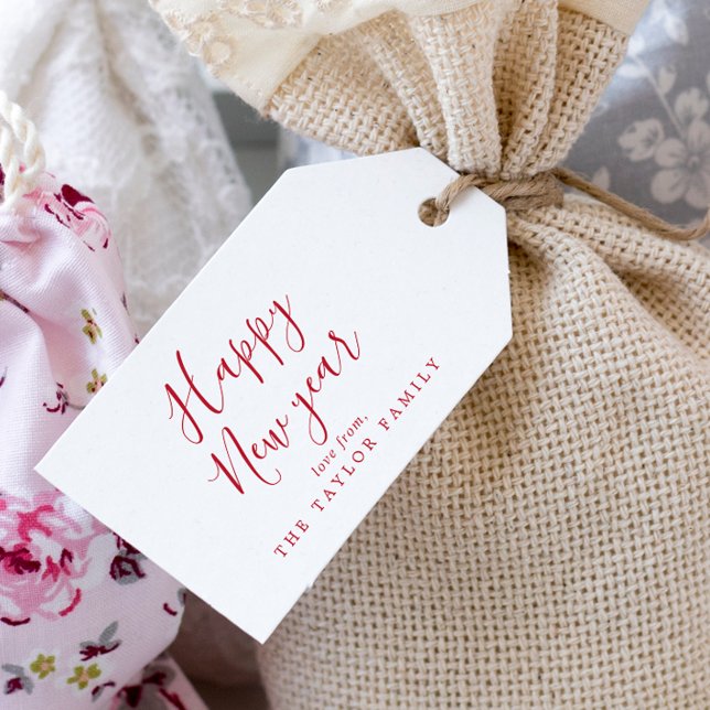 Minimalist Red Happy New Year Family Holiday Presentetikett (Skapare uppladdad)