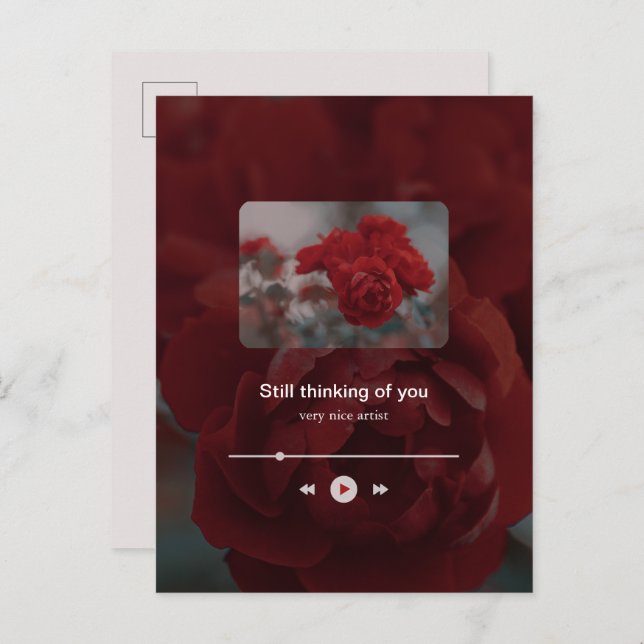 Minimalist Red Music Player Valentine's Day Helg Vykort (Fram/baksida)