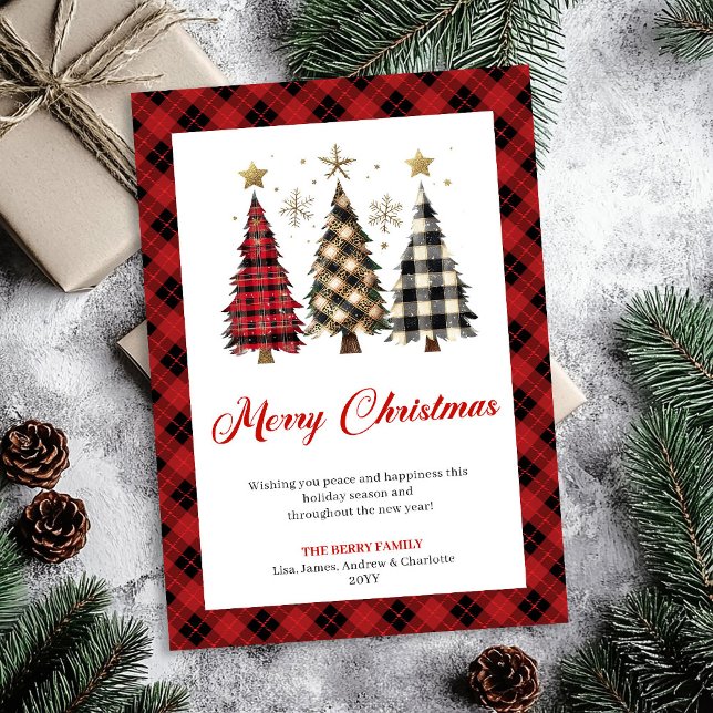 Minimalist Red Plaid Christmas Tree Holiday  Julkort (Minimalist Red Plaid Christmas Tree Holiday Greeting)