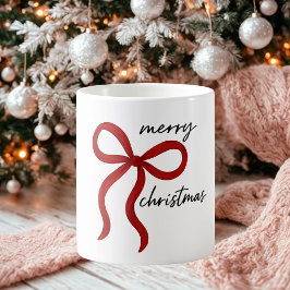 Minimalist Red Ribbon Bow Merry Christmas  Kaffemugg