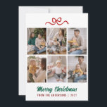Minimalist Red Ribbon Merry Christmas Multi Photo Julkort<br><div class="desc">Celebrate with simplicity using this clean white 6-photo layout adorned with festive red accents. This elegant design puts all the focus on your cherished holiday snapshots and heartfelt family wishes.</div>