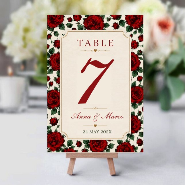 Minimalist Red Rose Elegant Floral Classic Rose Bordsnummer (Skapare uppladdad)