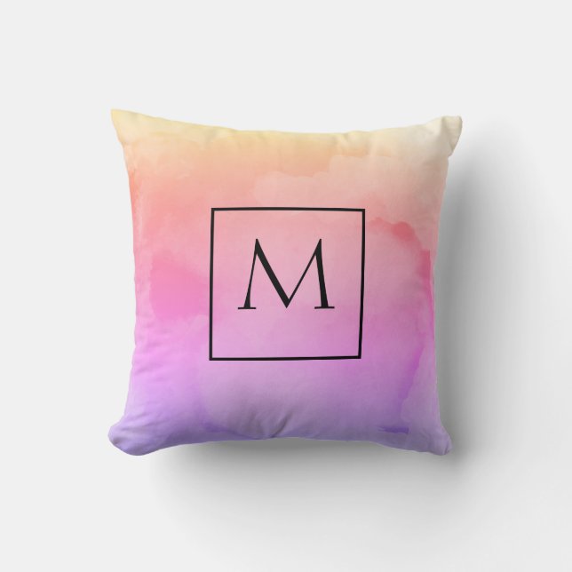 Minimalist rektangelMonogram för vattenfärg Kudde (Framsida)