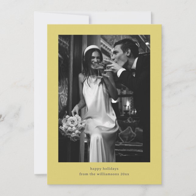 Minimalist Retro Photo Yellow Wedding Couple Julkort (Framsida)