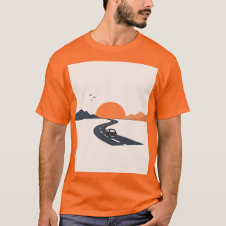 Minimalist Retro Road Trip T-Shirt - Vintage Sunse