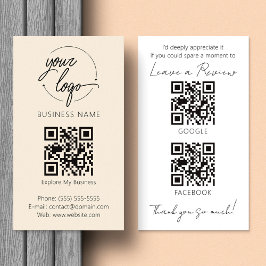 Minimalist Review Request with QR Code Chic Creamy Visitkort