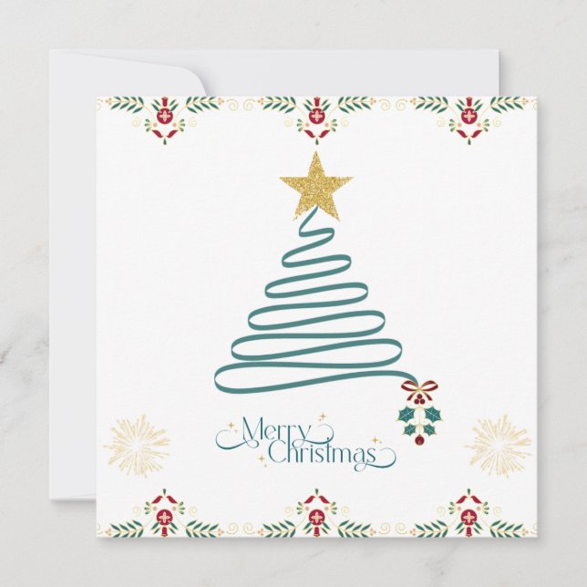 Minimalist Ribbon Tree Christmas Card  Julkort (Framsida)