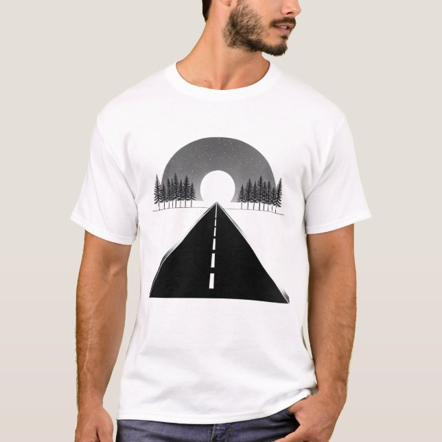 Minimalist Road to the Moon Black White T-Shirt (Framsida)