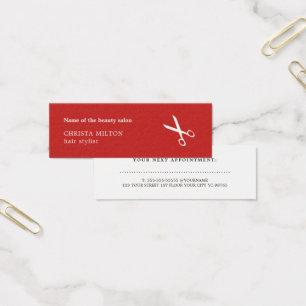 Minimalist röd och vittidsbeställningsbarberare litet visitkort