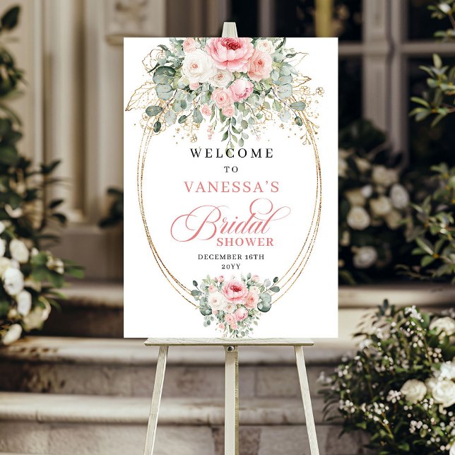 Minimalist Röda kinder och Guld Bröllopsfest Välko Poster (Minimalist Blush and Gold Bridal Shower Welcome)