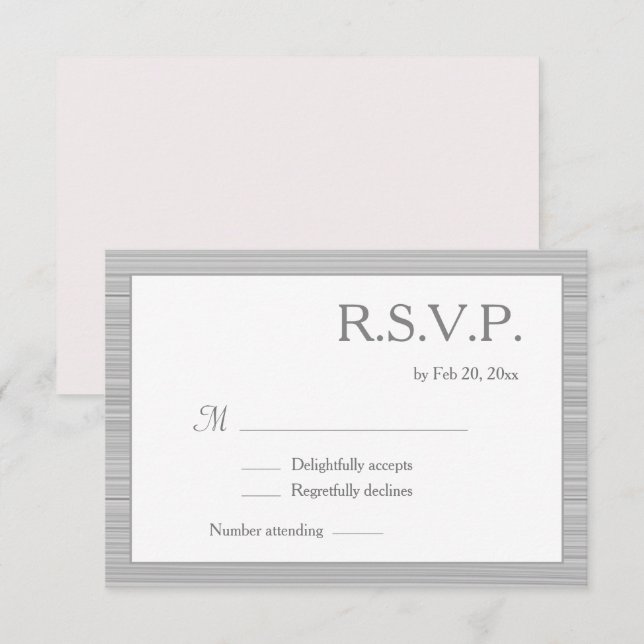 Minimalist Rödlrosa Vit Grå Ränder RSVP Inbjudningar (Fram/baksida)