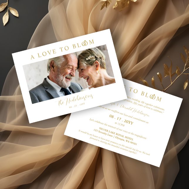 Minimalist Romantic Wedding Photo Anniversary Gold Inbjudningar (Minimalist Romantic Wedding Photo Anniversary in Faux Gold Invitations Cards. )