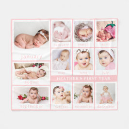 Minimalist rosa baby första årsfoto fleecefilt