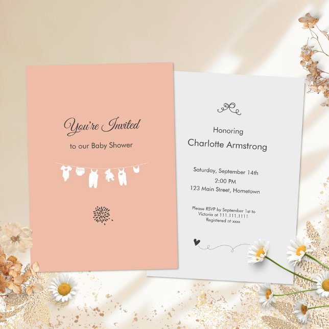 Minimalist Rosa Bebis Shower Inbjudningar (Blush Pink Minimalist Baby Girl Shower Invitation ©Susanne Sachers - Sunny Mind 🌞)