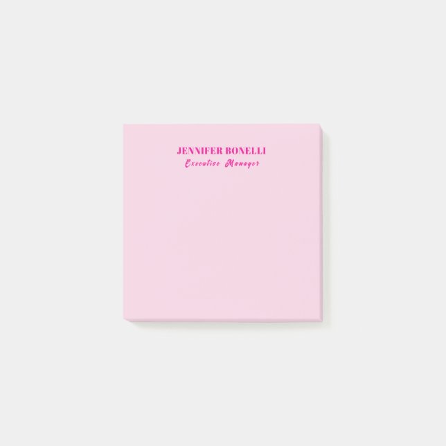 Minimalist rosa trendig personlig anpassa namn post-it block (Framsida)