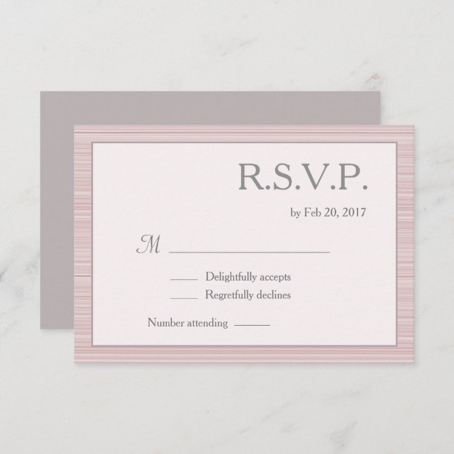 Minimalist rosabränd rosa vit grå ränder rsvp inbjudningar (Fram/baksida)