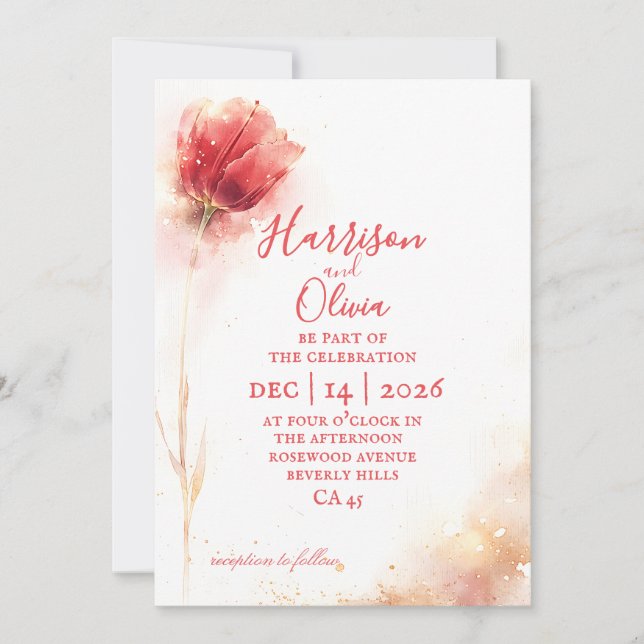 minimalist rosabränd tulpan blomster elegant bröll inbjudningar (Framsida)
