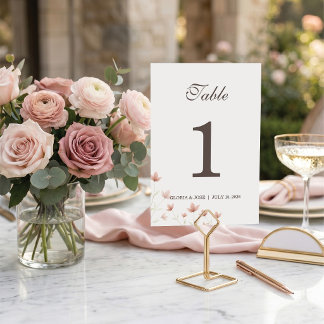Minimalist rosabrudenhet med blommor i trädgården bordsnummer