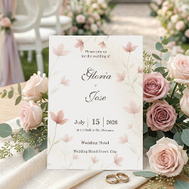 Minimalist rosabruten blomster elegant bröllop inbjudningar