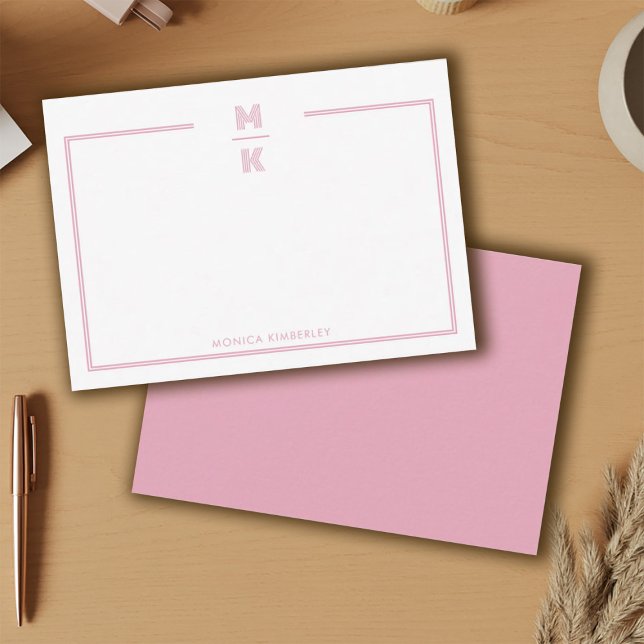 Minimalist rosafärgad anteckningskort med dubbla r (Minimalist Blush Two Border Monogram Note Card)