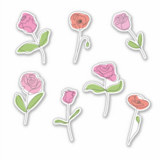 Minimalist Rose and Poppy Line Art Sticker Set Klistermärken