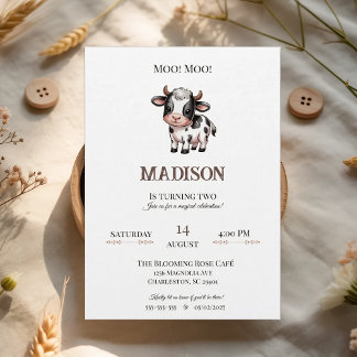 Minimalist Rose Beige Invitation Cow Birthday  Inbjudningar