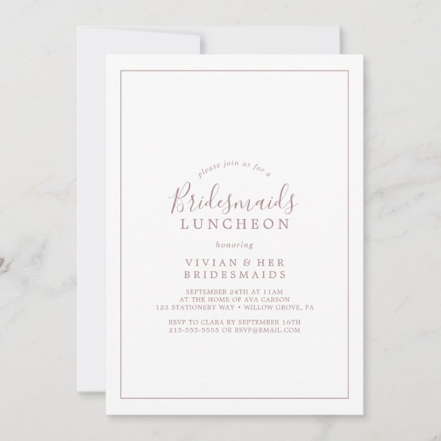 Minimalist Rose Gold Bridesmaids Luncheon Inbjudningar (Framsida)