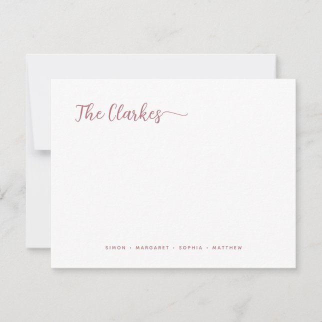 Minimalist Rose Gold Family Stationery  Anteckningskort (Framsida)