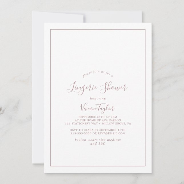 Minimalist Rose Gold Lingerie Shower Invitation Inbjudningar (Framsida)