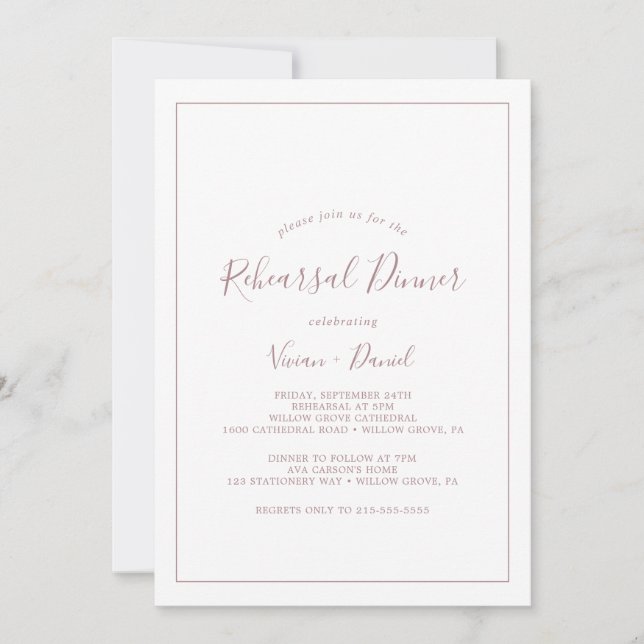 Minimalist Rose Gold Rehearsal Dinner Invitation Inbjudningar (Framsida)